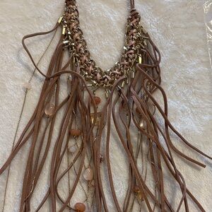 Chico's Tan and Gold Fringe Necklace